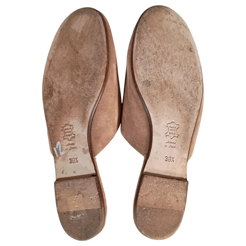 Madison Los Angeles Mule Shoe Flats Tan Suede Leather Womens 38.5/US 8.5